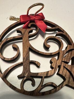 Wood Vine Letter “L” Initial Monogram Wood  Christmas Ornament 4”